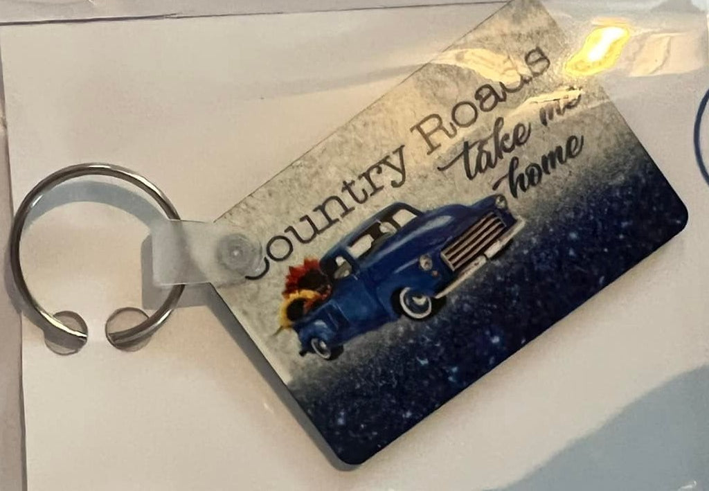 COUNTRY ROADS TAKE ME HOME BLUE TRUCK KEYCHAIN
