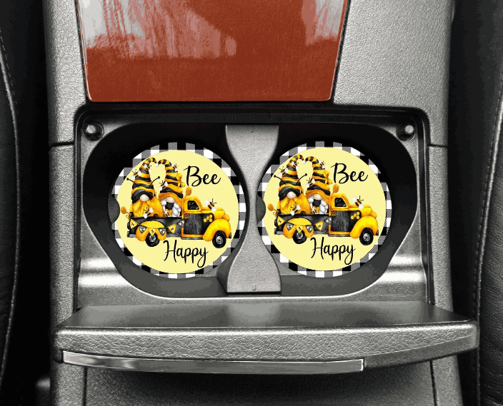 BEE HAPPY GNOMES CAR COASTERS SET