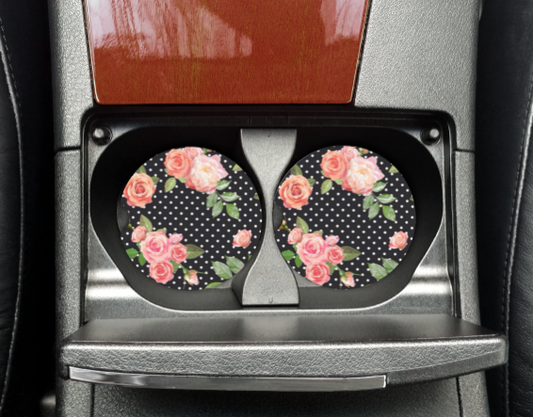 FLORAL CAR COASTERS SET