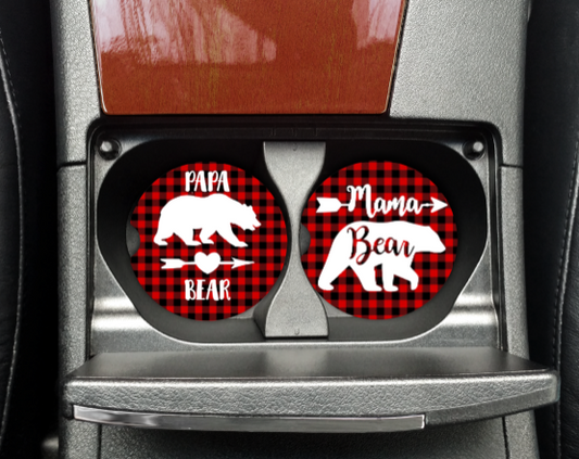 MAMA & PAPA BEAR CAR COASTERS SET