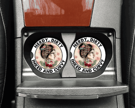 NERDY DIRTY INKED & CURVY CAR COASTERS SET