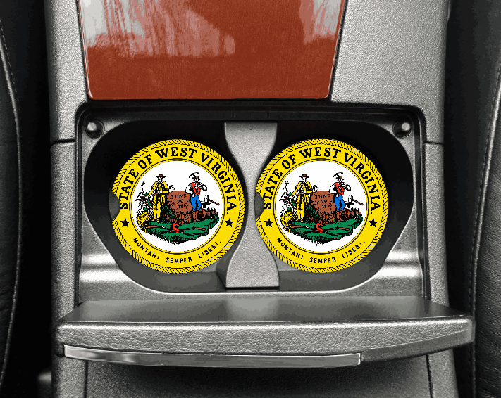 WEST VIRGINIA SEAL CAR COASTERS SET