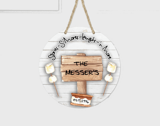 CUSTOM CAMPFIRE SMORES 7X7 ROUND DOOR HANGER