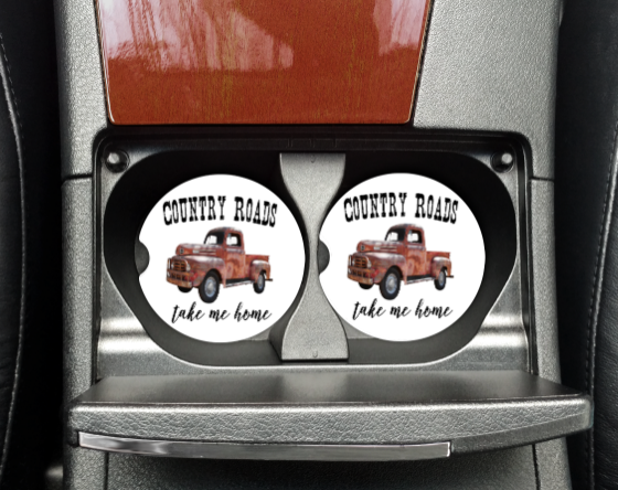 COUNTRY ROADS RED TRUCK CAR COASTERS SET