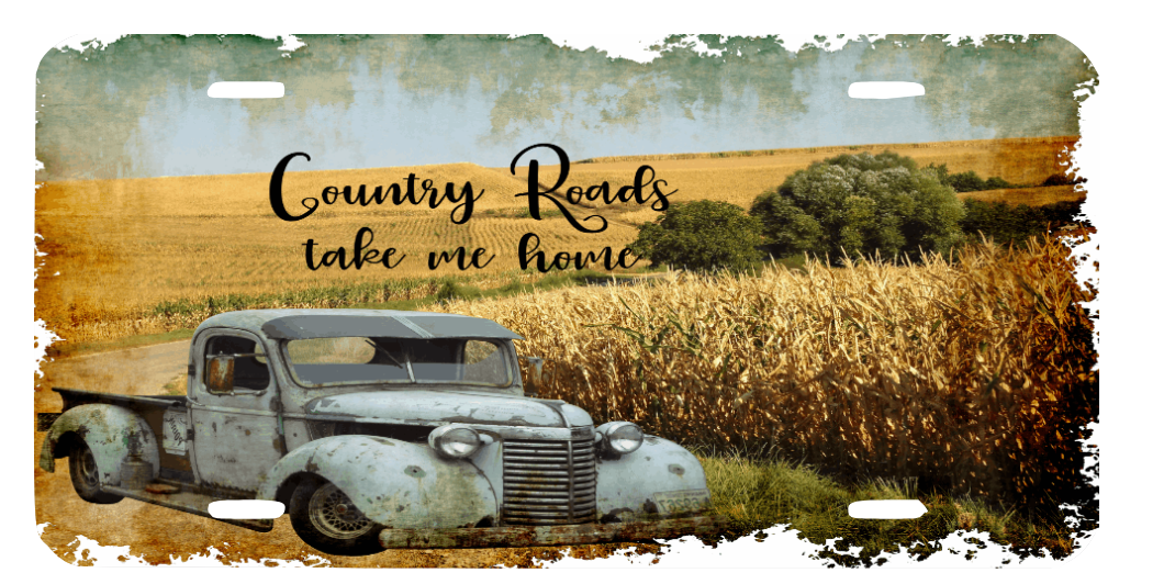DISTRESSED COUNTRY ROADS TAKE ME HOME LICENSE PLATE