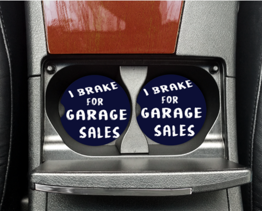 I BRAKE FOR GARAGE SALES CAR COASTERS SET