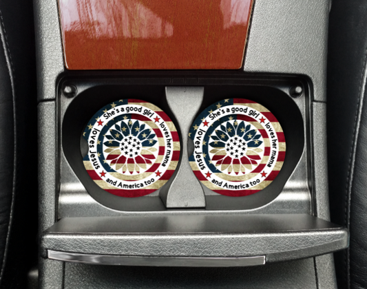 SHES A GOOD GIRL AMERICANA CAR COASTERS SET